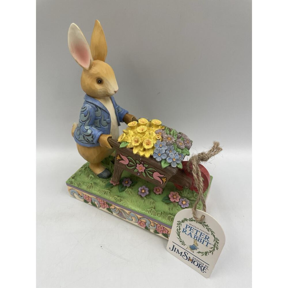 Jim Shore Peter Rabbit Wheelbarrow Flowers Beatrix Potter Full of Flowers NEW